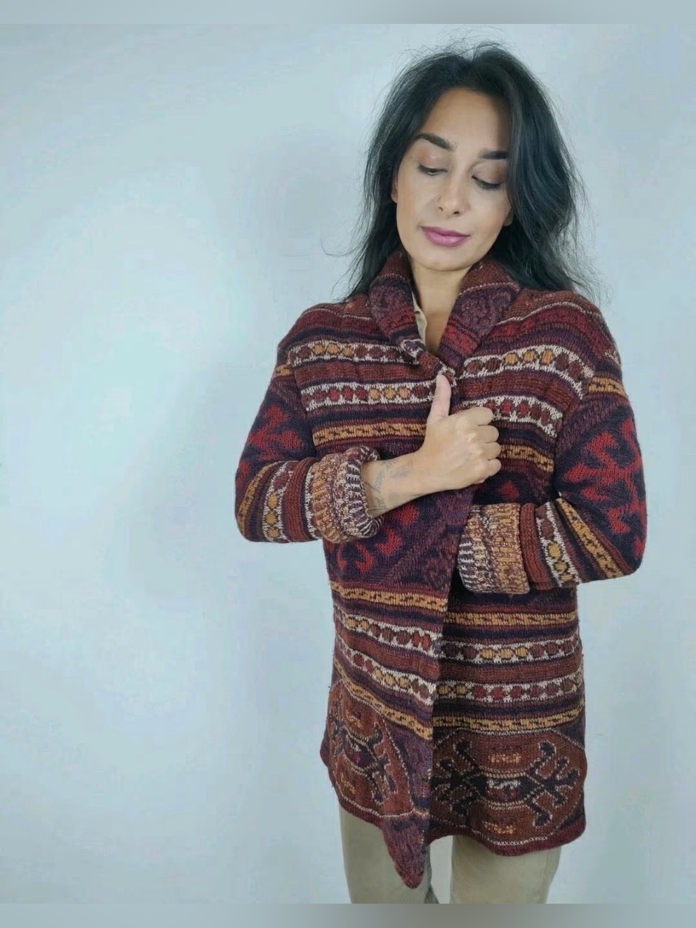 Vintage Ralph Lauren Shawl Collar Southwestern Cardigan Sweater - M 💜❤️🧡 - Picture 7 of 11